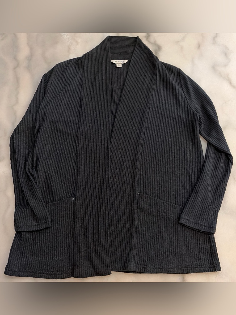 Calvin Klein Jeans Women’s Black Ribbed Shawl-Collar Jacket